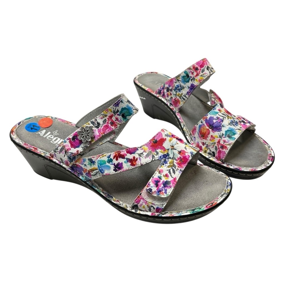 Alegria Loti Sandals Womens 11 Blooms Floral Multicolor Wedge Slip On Comfort